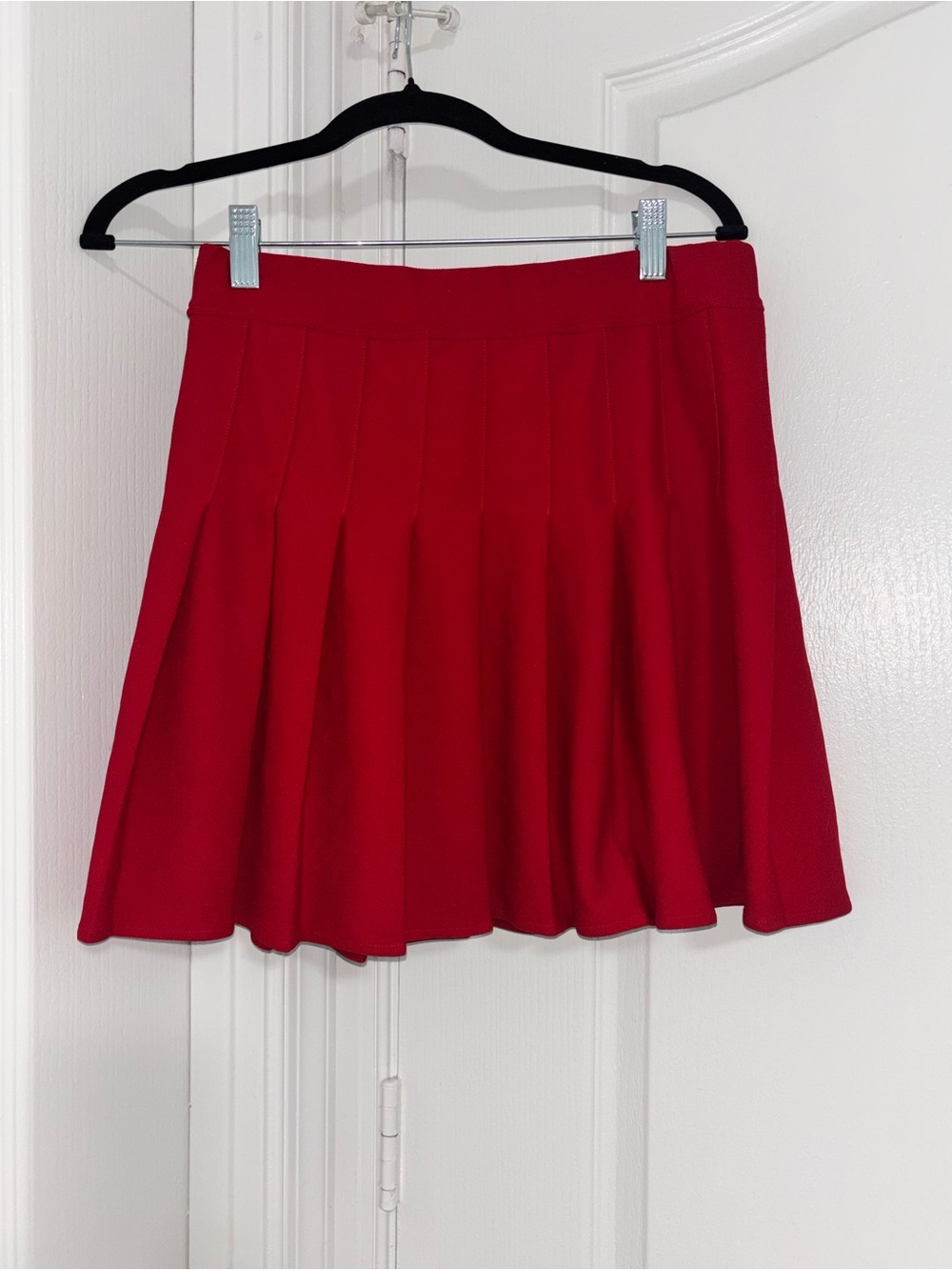 Flattering Red Pleated Skater Skirt